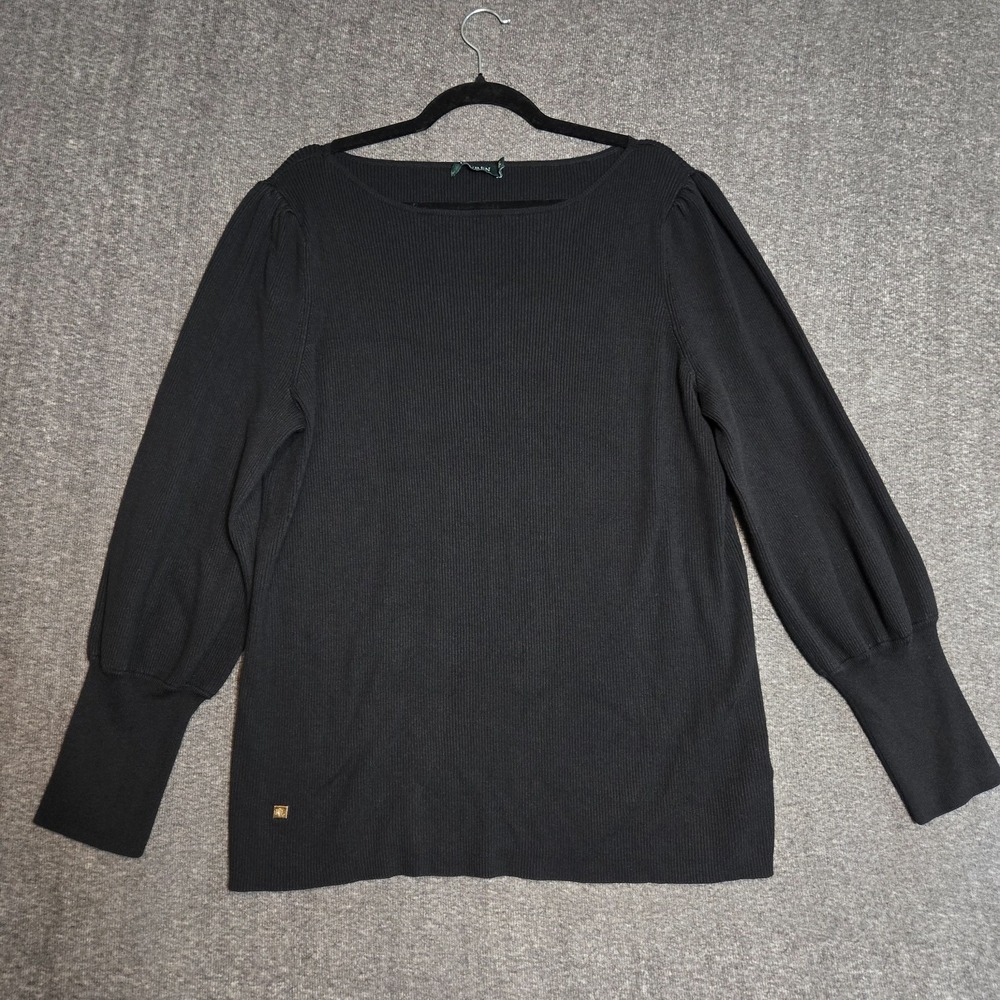 Lauren Ralph Lauren Black Balloon Sleeve Knit Sweater Top Plus Sz 3X‎